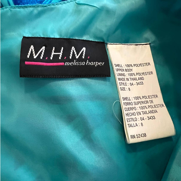 M.H.M Melissa Harper Maxi Dress in Blue and Blue Green Abstract Print Size 8 - Picture 5 of 6